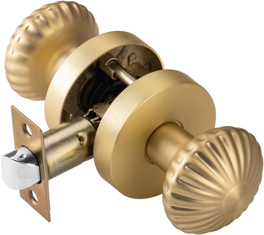 Gold Interior Door Knobs, Non Locking Door Knob Door Handles for Hall & Closet, Passage Seashell Knobs