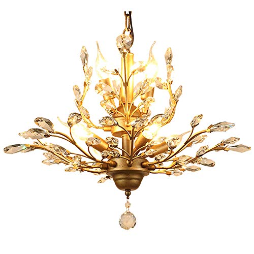 Luminaire suspendu vintage en cristal doré et métal pour entrée chic