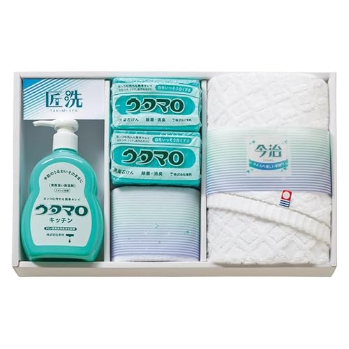 ウタマロ 石鹸・キッチン洗剤ギフト UTA-255A ガンコな汚れもしっかり落とす。ウタマロ洗剤で真っ白で気持ちのいい暮らし。泥汚れやエリ・ソデ汚れなどの生活の様々なガンコな汚れをキレイにする洗濯石けんと手肌の潤いはそのままに、しつこい油汚れをスッキリ落と