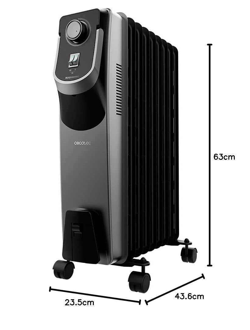 Cecotec Öl-Radiator ReadyWarm 9000 Space 360º Black. 2000 W, 9 Module, 3 Leistungsstufen, Kabelaufbewahrung, einfacher Steuerung, Griff, Rädern und doppeltem Sicherheitssystem, 22 m², Schwarz