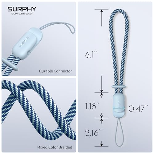 Image of SURPHY 2 Pack Phone Lanyard, Phone Wrist Strap for Case, Camera Wrist Strap | Ultra-Light 2-Color Braided Phone Strap, Cellphone Charm Strap, Anti-Lost Wrist Lanyard for Women and Men, Cloud Blue Gray