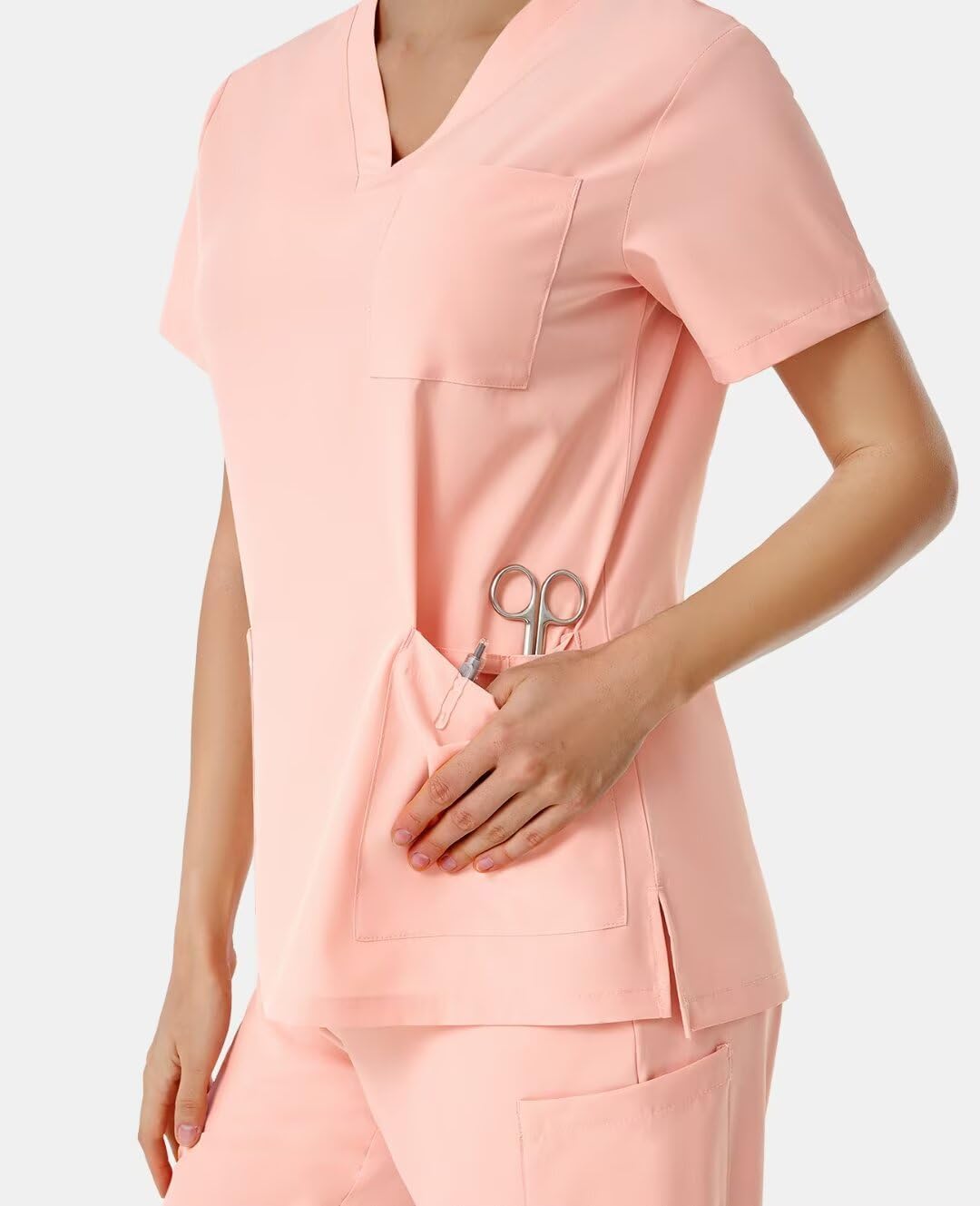 Scrubs for Women Set, V-Neck Scrubs Top & Jogger Pants Medical Scrubs Set with 8 Pockets, Yoga Waistband