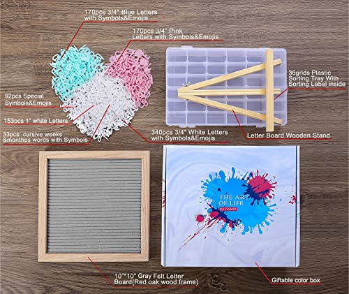 G Gamit Felt Letter Board Message Board 10X10Inch With Stand,Pre-Cut&Sorted 805Pcs White,Blue&Pink Changeable Letters+Weeks &Months Cursive Words,Word Board Sign Board With Sorting Tray&Gift Box(Gray) #TOP1