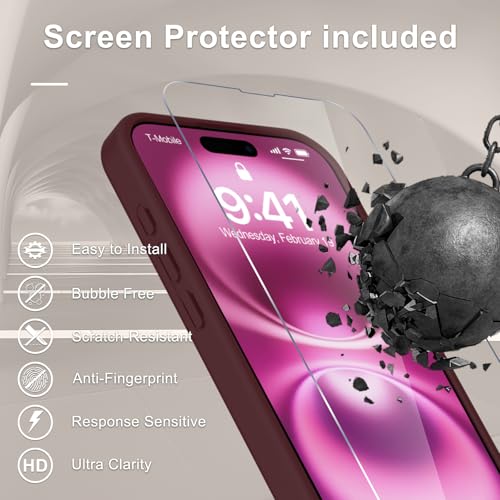 Image of YENAPOON for iPhone 16 Plus Case, Matte Magnetic Phone Cover [with 1 Screen Protector] [Support for MagSafe] [Shockproof Military Grade Protection] Translucent Frosted Back, Wine Red