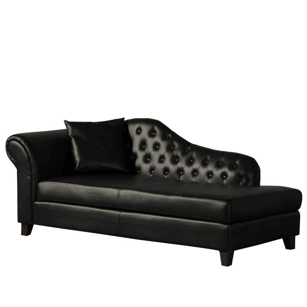 BLACK OAK Jannora Chesterfield Sofa Lounger Tufted Sectional Diwan Chaise Lounge Couch Bench For Living Room With Wooden Legs (3-Person Sofa, Black, Standard) Leatherette