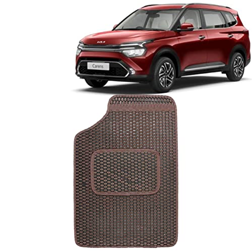Image of Kingsway Dotted Design Car Floor Foot Mats Universal Fit for Kia Carens, Model Year : 2022 Onwards, Water and Dustproof, Color Brown, Set of 5 Pieces
