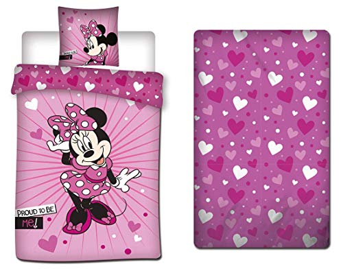 Disney Minnie Parure de Lit 3 Pièces - Housse de Couette 140x200 cm + Taie d'oreiller + Drap-Housse