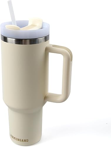 Jormungand Vaso de 40 onzas con asa y pajita, botella de agua de acero inoxidable aislada al vacío para bebidas calientes o frías, taza de café con