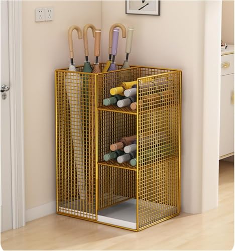 FADZECO 傘 立 かさ たて 玄関 入れ スリム おしゃれ 防 錆 大 容量 水切り トレー 付き 折りたたみ 収納 靴 ベラ 耐久 性 家庭 用 ホテル 業務 に 最適 (ゴールデン)