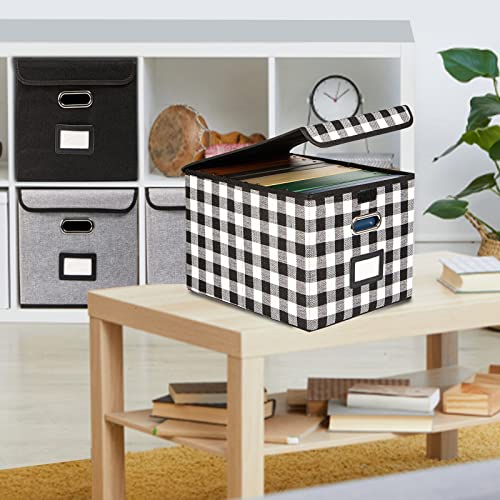 Tianse Portable File Storage Box With Lids, Foldable Linen Decorative File Organizer Box, Storage For Letters, Legal Documents, Office Documents, Books, Suit For Office Or Home (Plaid-1 Pack) #TOP7