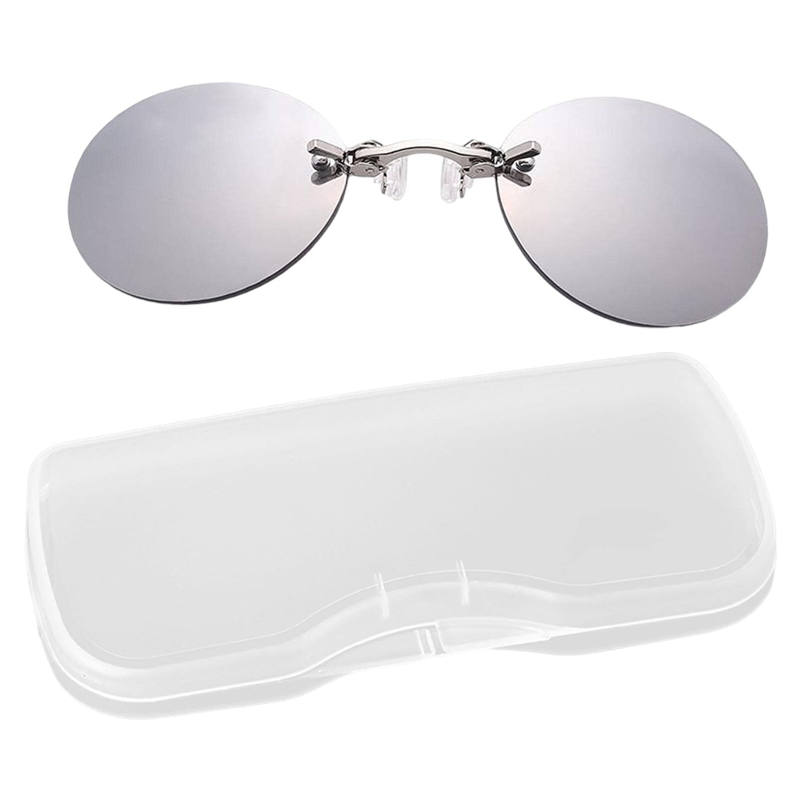 Clip On Nose Sunglasses with Carry Case Rimless Sun Glasses for Unisex Silver-image-12