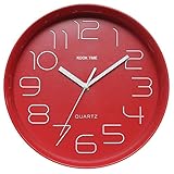 Kook Time Reloj Pared Retro Redondo, Rojo, 28.5x28.5x5.2 cm