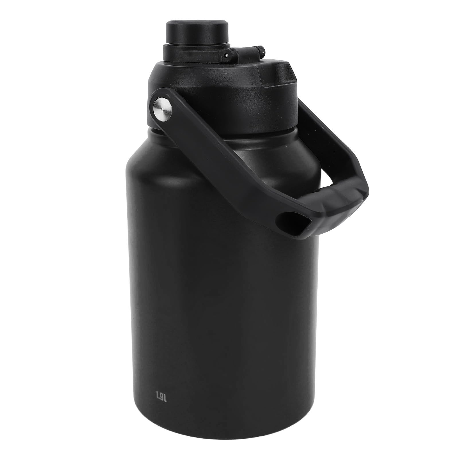 Botella de Agua Aislada de 1,9 L, Termo Deportivo de Doble Pared de Acero Inoxidable con Tapa de Pajita y Asa, Boca Ancha a Prueba de Fugas, Ideal para Gimnasio, Camping y Senderismo (BLACK)