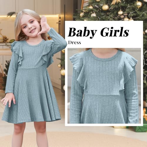 Toddler Baby Girl Dress Long Sleeve Baby Sweater Dress Fall Winter Ruffle Ribbed Knit A-Line Clothes for Little Girl4