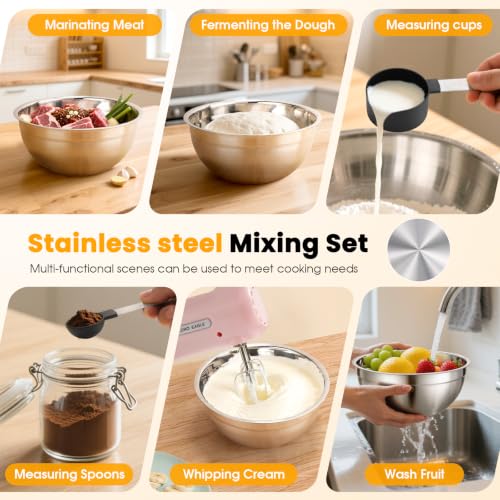 Image of Lord Eagle 5-Speed Hand Mixer Electric With 4 Mixing Bowls Set
