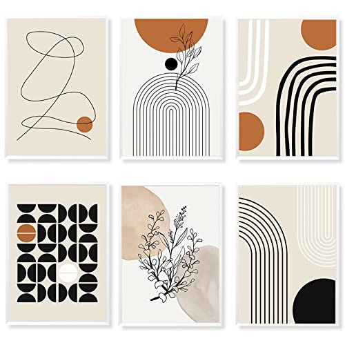 Lot de 6 décorations murales géométriques abstraites sur toile bohème art , en forme de feuille, affiches d'exposition, peintures modernes pour salon, chambre à