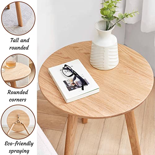 Grewood Small Round End Table, Side Table With 3 Legs, Solid Oak Wood Sofa Side Table, Elegant And Unique Corner Table For Small Space For Living Room,Office (Original Wood Color) #TOP3