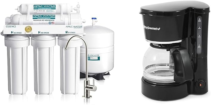 APEC Water Systems ROES-50 Essence Series Top Tier 5-Stage WQA Certified Ultra Safe Reverse Osmosis & Elite Gourmet EHC-5055 Automatic Brew & Drip Coffee Maker with Pause N Serve Reusable Filter