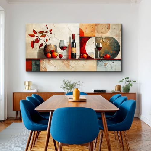 ERQINHUA Large Canvas Wall Decor For Kitchen Wall Art For Living Room Dining Room Decorations Wine Glass Still Life Abstract Picture Artwork Pub Wall Mural Posters Home Decor Aesthetics 24"x48"