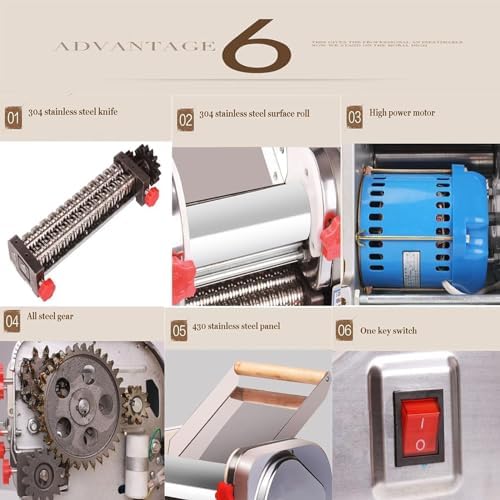 550W/750W Electric Pasta Maker Machine - Stainless Steel Noodle Press with Adjustable Thickness for Fresh Spaghetti, Dumpling Skin & Homemade Noodles