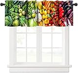 ZhiRain Fruits Vegetables Kitchen Valance Curtain Rainbow Colors of Food Background Rod Pocket Valance Window Treatments 1 Panel Short Curtains for Farmhouse Living Room Decor 54 x 18 in