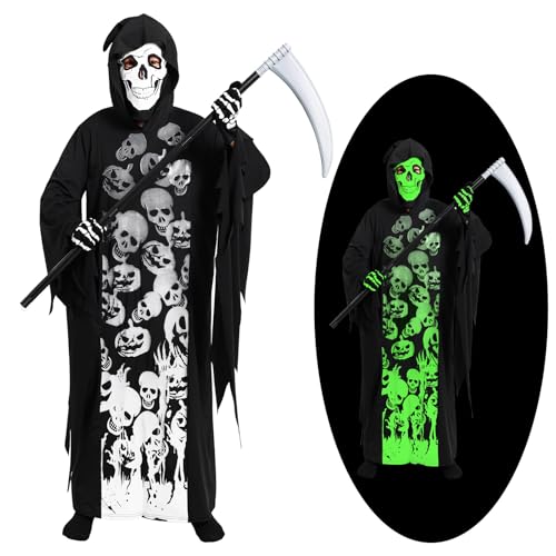 Disfraz de Grim Reaper para niños 8-10 años con máscara y guadaña