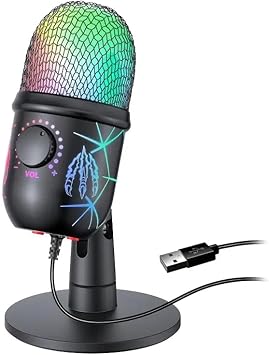 USB Gaming Microphone, RGB Condenser Mic for PC, Mac, PS4/PS5, Podcast Recording