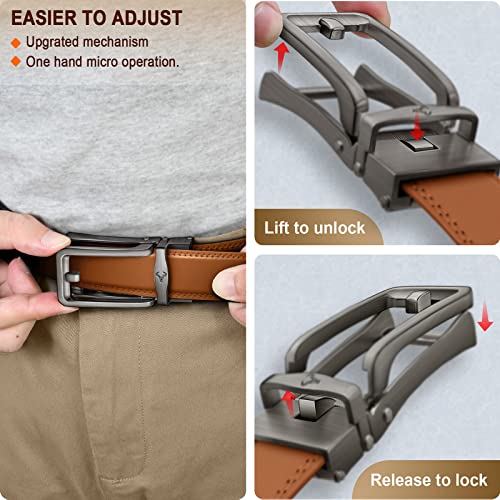 Image of BULLIANT Ratchet Trimmable Leather Belt for Men Adjustable 1 3 /8-Gift Boxed | Smooth Sliding | Micro Adjustable Fit | Tailored Size | Holeless Understated Elegance