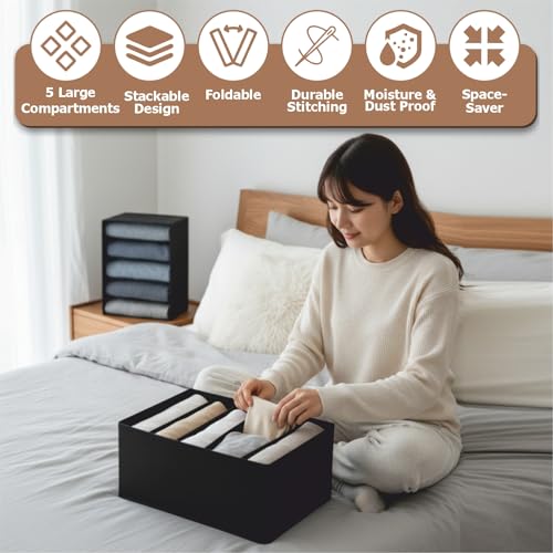Image of JD FRESH 5 Slot Non-Woven Fabric Clothing Storage Box /Foldable Wardrobe Organizer /Multipurpose Storage Organisers for clothes /Shirts /T-Shirts /Dress /Sweaters /Jeans (Pack of 2, Black)