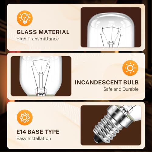 SCNNC Backofenlampe E14 300 Grad Hitzebeständig 230V Dimmbar, Ø29x59MM Backofen Glühbirne E14 Warmweiß 2700K Ofenlampe für Mikrowelle, Backofen, Salzlampe, Kühlschrank, 2 Stück
