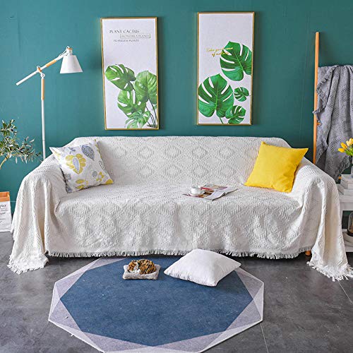 Funda de sofá de algodón blanco protector nórdico manta toalla para sofá grande 230x250 cm 2