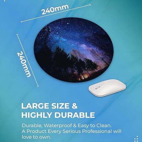 Image of TURTLEWINGS Circular Mousepad with Night Sky Galaxy Design | Round Mouse Pad 240mm x 240mm, 3mm Thick | Unstitched Edges, Cosmic Print for Office, Study, Gaming & Aesthetic Desk Setup