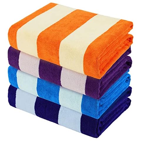 Exclusivo Mezcla 4-Pack Large Microfiber Beach Towels Set, Quick Dry,Pool/Swimming/Bath Towel for Adults/ Kids (Orange/ Purple/ Blue/ Navy, 76cm x 152cm ), Lightweight and Highly Absorbent Cover