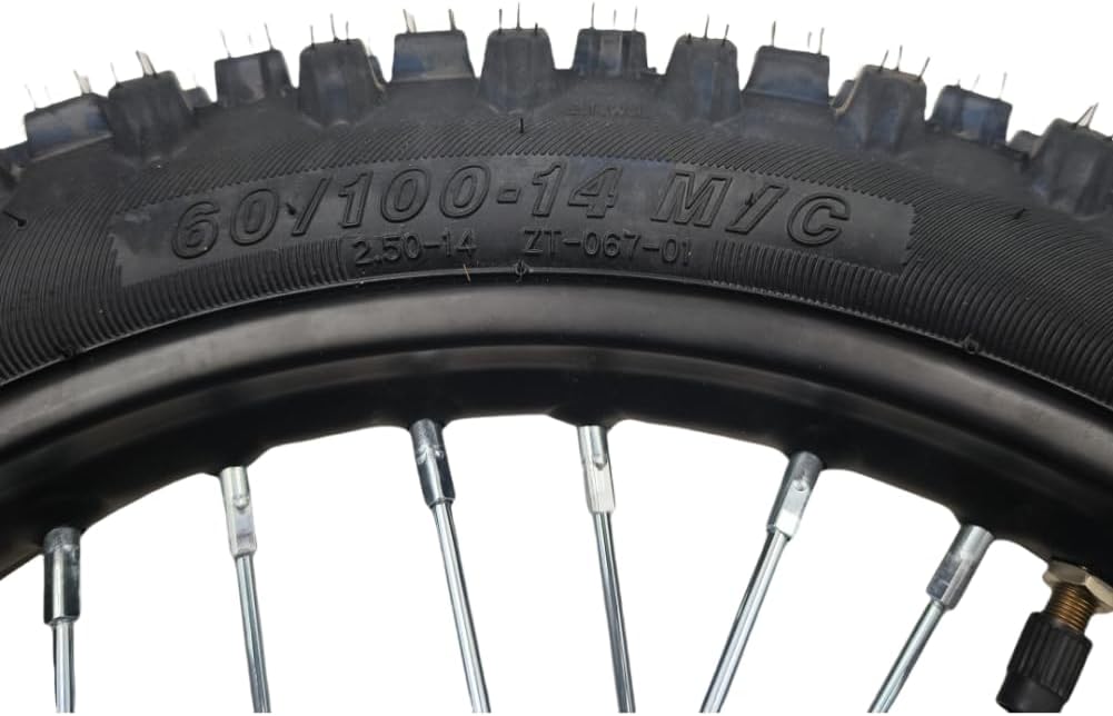 CLEO 60/100-14 Front Wheel Rim Tire Assembly for 50cc-125cc Dirt Bike taotao TTR SSR CRF Apollo 15mm axle includes 190mm brake disc