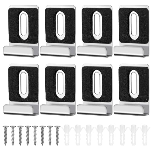 Image of 8 Pcs Mirrors Mounting Hardware, Heavy Duty Mirror Hanging Kit, Mirror Holder Clips for Wall Mounting with Screws and Anchors for Frameless Mirrors, Billboards, Tiles (Black)