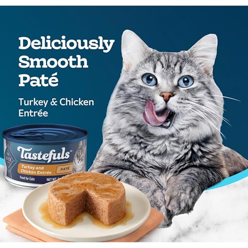 Image of Blue Buffalo Tastefuls Wet Cat Food Pate, Made with Natural Ingredients | Turkey and Chicken Entree, 3-oz. Cans (24 Count)