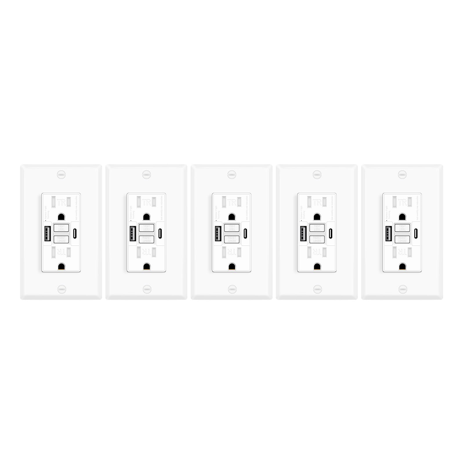 Greencycle Presa GFCI da 15 Amp con porte USB C e USB A, combinazione di prese elettriche GFCI autotest con USB, con indicatore LED, grado residenziale e commerciale, include piastra a muro e viti