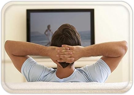 VVIANS Doormat Man Watching Widescreen TV at Home 23.6 W X 15.7 W inches