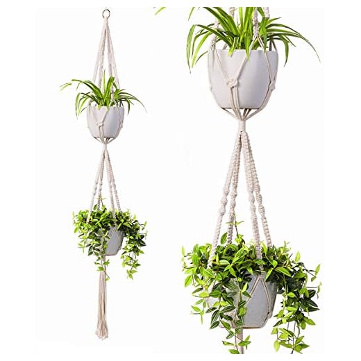 TIMEYARD 2 Tier Macrame Plant Hanger Handmade Double Indoor Hanging Planter Pot Holder - Modern Boho Home Decor - 1 PCS Ceiling Hook