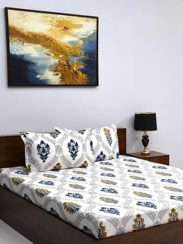 Image of Bombay Dyeing Mimosa 164 TC Microfiber White Double Size Bedsheet with 2 Pillow Covers