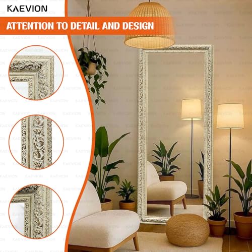 Image of Gold Full-Length Mirror, 5.25 ft Ornate Vintage Framed Wall Mirror with 5mm HD Shatterproof Glass, 3-Way Hanging or Leaning Large Body Dressing Mirror for Bedroom, Living Room