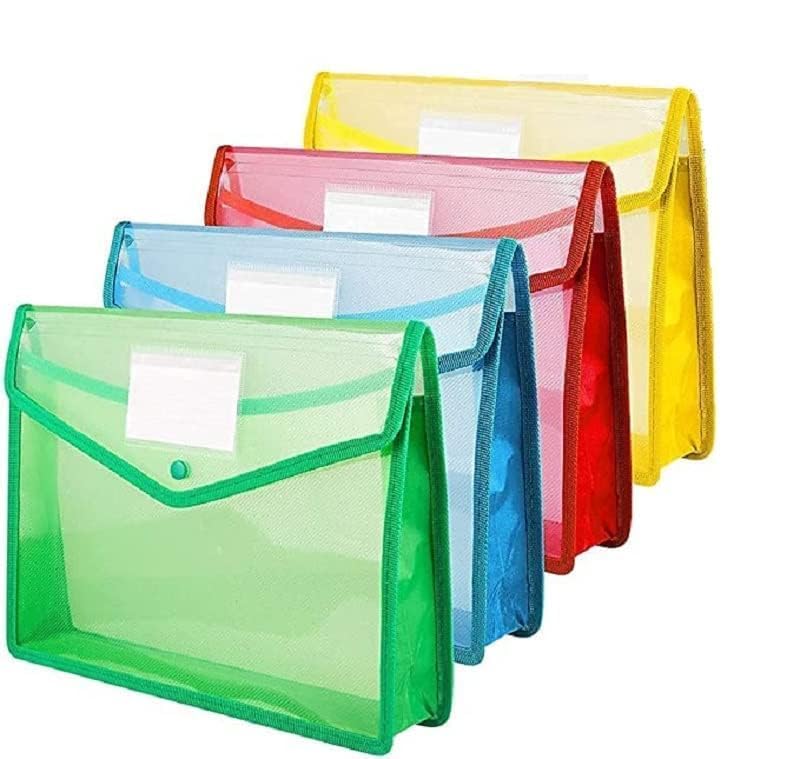 Bluedeal Transparent Envelope Folder, Poly-Plastic A4 Documents File Storage Bag with Snap Button (Multicolor) (Pack of 5)