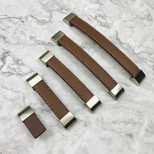 Kids Drawer Pulls 2 Pack Furniture Luggage Leather Handle Wardrobe Cabinet Drawer Anti-Collision Leather Handle Square,Brown Hole Distance 128mm3