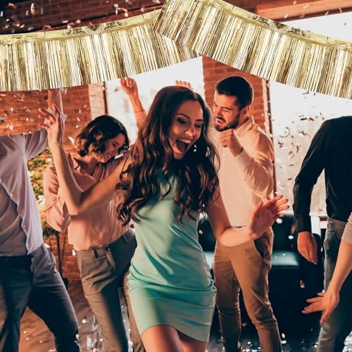 Image of BEISHIDA 3 Packs Metallic Foil Fringe Garland Champagne Wall Hanging Tinsel Fringe Banners for Car Floats Halloween Bridal Shower Wedding Birthday Easter Graduation Holiday Party Decoration(30Ft)