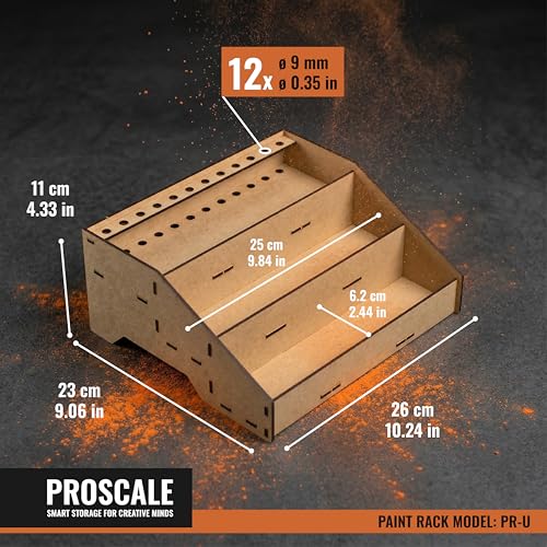 Image of PROSCALE Universal Paint Organizer Rack for Miniatures Modeling Paint Holder for all kind of Bottles + Brush /Tool Slots Compatible with Citadel, Vallejo, Army Painter, Tamiya, others (Module B)