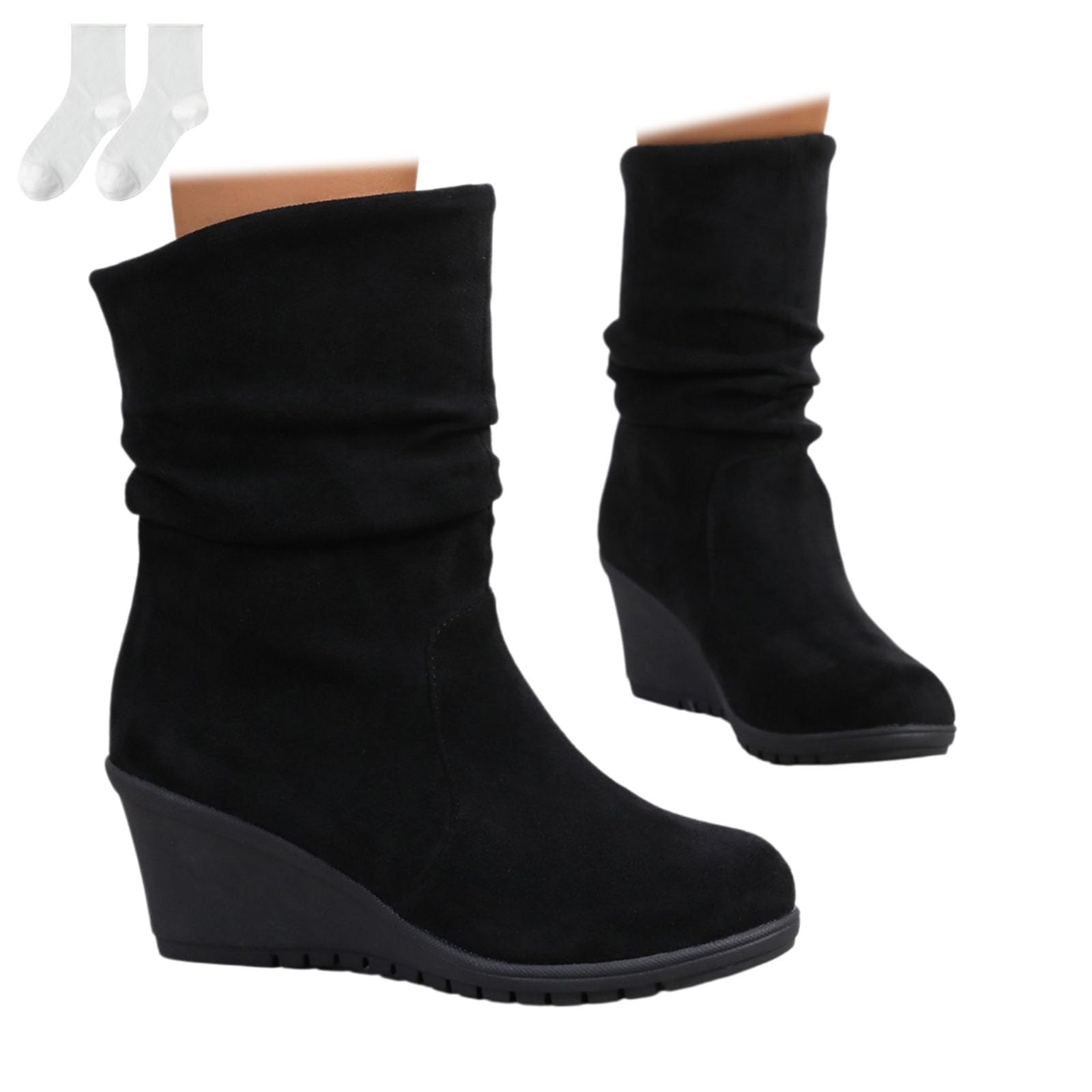 Botines Slouch Para Mujer Con Tacón De Cuña 7 Cm, Botas De Media Caña