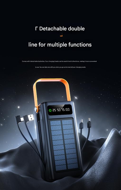Image of Solar Power Bank PD22.5W Fast Charging Mobile Battery with Cable Large Capacity Backup Charger
