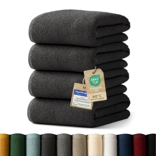 Blumtal Premium Frottier Handtücher Set 4 teilig 100% Baumwolle - Oeko-TEX zertifiziertes Towel 4X (50x100 cm) - Ultra saugstarkes Frottier Handtücher Set waschbar °60 - Handtücher Anthrazit