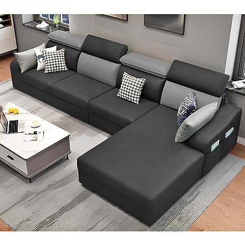 BRAXTON Agtor RHS 6 Seater L Shape Sofa Set for Living Room (Dark Grey) Premium Velvet Fabric Sofa