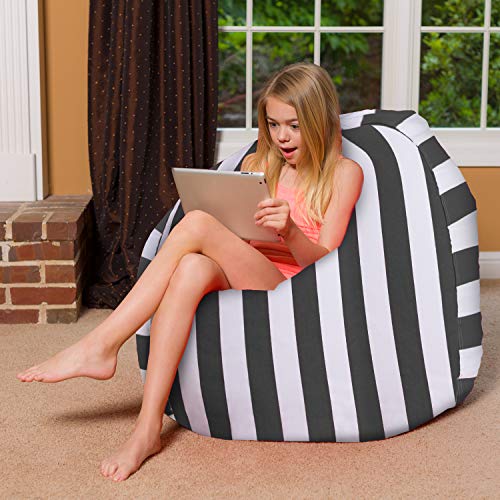 Posh Creations Bean Bag Chair for Kids, Teens, and Adults Includes Removable and Machine Washable Cover, Canvas Stripes Gray and White, 48in - X-Large - Image 3